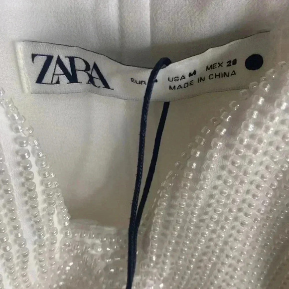 ZARA Oyster White Beaded Crop Top BNWT STUNNING Sz Medium - Picture 5 of 8